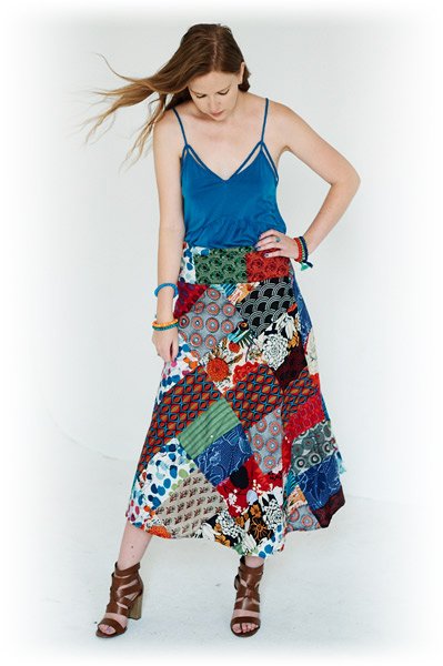 LL Bean Madras Patchwork A Line Cotton Skirt 8 Petite Side Zip | eBay
