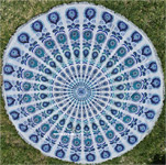 Milk Blue Peacock Mandala Hippie Tapestry Picnic Mat