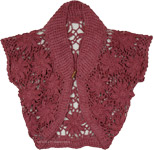 Dusty Rose Hand Knit Floral Crochet Bolero
