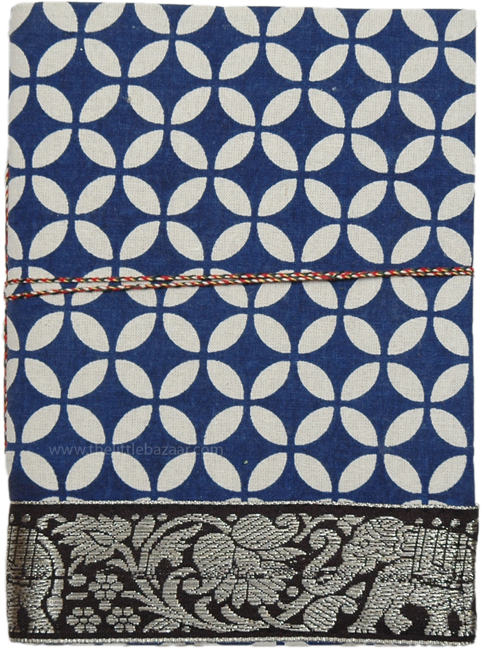 Navy Blue Handmade Paper Notebook with Elephant Border XL