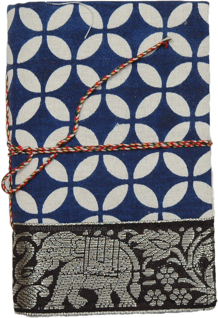 Navy Travel Fabric Notebook with Shiny Ribbon M