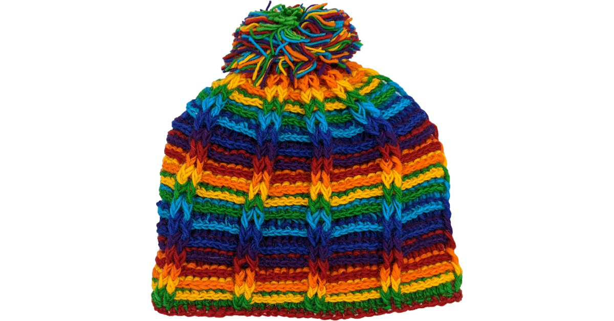 Rainbow Beanie Hat in Handwoven Wool 