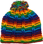 Woolen Rainbow Hat with Pompom Fleece Lined [6867]