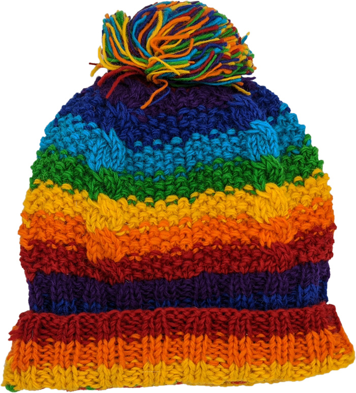 Cable Round Rainbow Beanie Hand Knit Woolen Hat