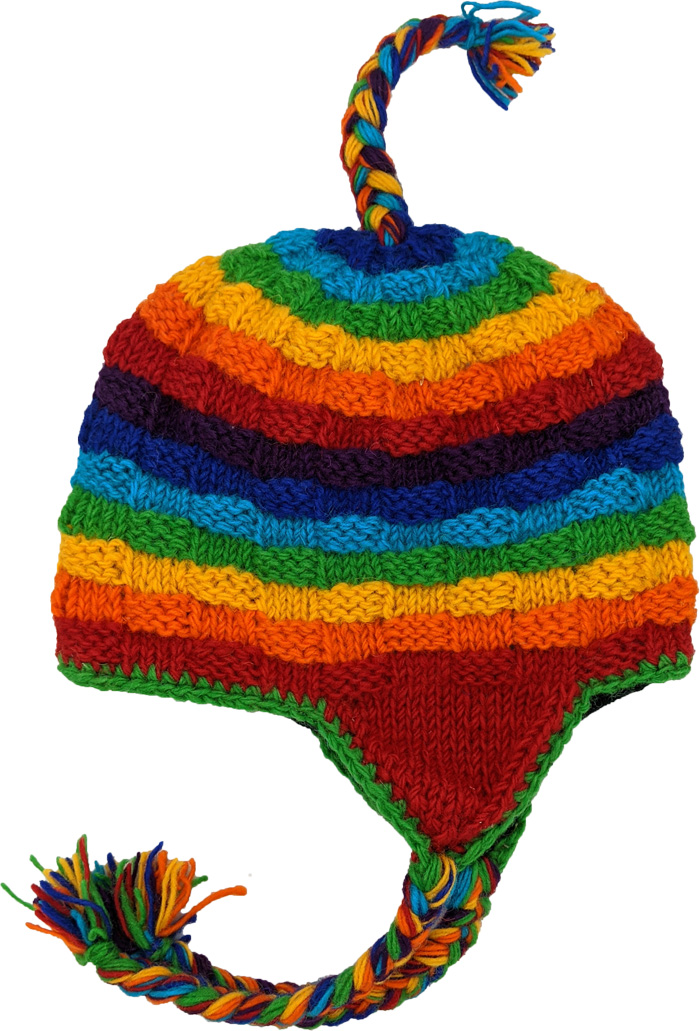 All Rainbow Winter Woolen Hat with Rainbow Tassels