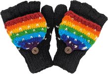 Rainbow Black Cover Gloves Handmade in Pure Wool