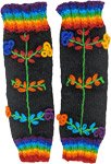 Rainbow Floral Black Woolen Leg Warmer Handmade