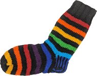 Woolen Rainbow Black Long Socks [6918]