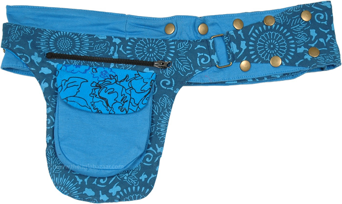 Island Blue Floral Pocket Belt with Adjustable Snaps