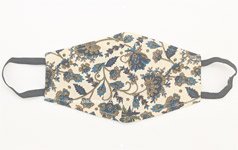 Beige Brown Blue Floral Print Cotton Mask [7432]