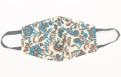 Brown Blue Floral Print Cotton Mask [7435]