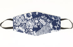 Navy White Floral Print Face Mask