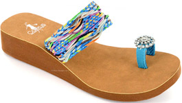 Bamboo Blue Boho Chic Toe Ring Wedge Sandal