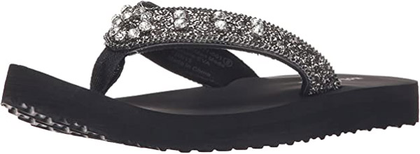 Black Flips Flops with Silver Rhinestone Bling