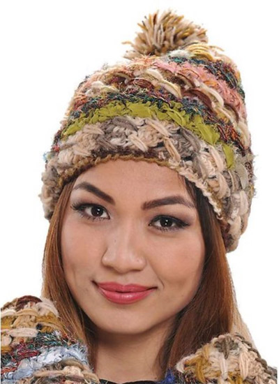 Winter Cake Woven Woolen Silk interwoven Hat, Accessories, Brown