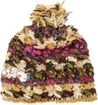 Brown Woolen and Silk Pink Rainbow Hat with Pompom [8062]