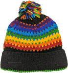 Woolen Black Hat with Rainbow Pom [8164]