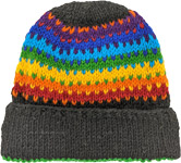 Plain Woolen Black Hat with Rainbow [8165]