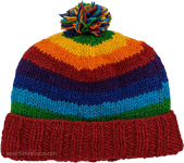 Red Rainbow Beanie Hand Knit Woolen Hat