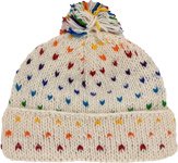 White Rainbow Dust Wool Hat with Colorful Pompom