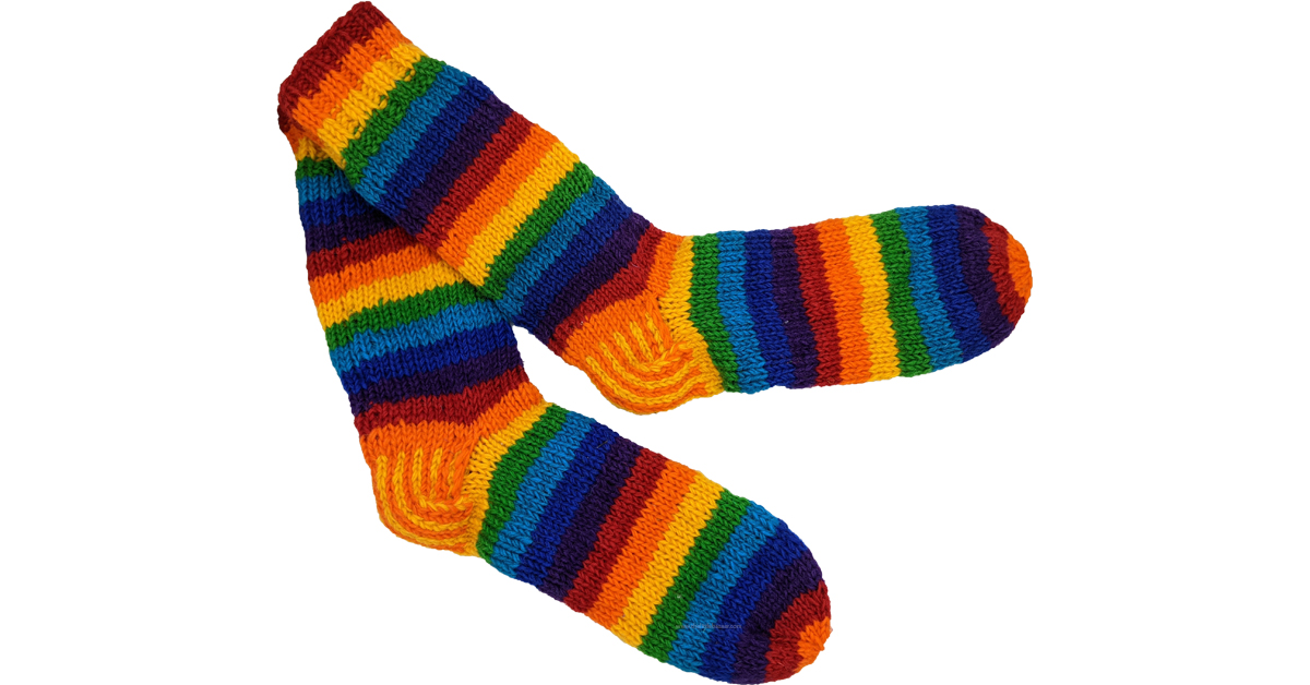 Cosy Comfy Loungewear Sofa Bed Welly Women's Hand Knitted Long Socks Pastel Stripe Handmade Soft Stripy Rainbow Fair Trade 100% Wool