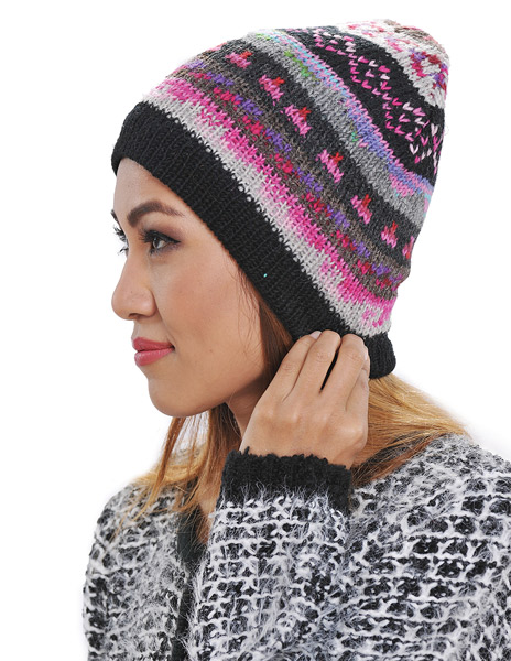 Pink Pure Wool Hand Knit Hat