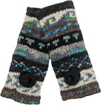 Fingerless Turquoise Patterned Wool Knit Arm Warmers
