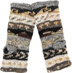 Boho Chic Wool Wrist Warmers in Beige Fleece Lined [8244]