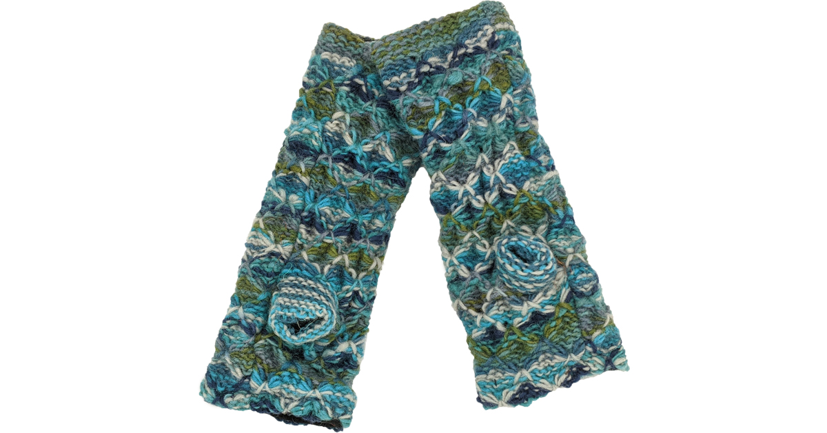 Parisian Blue Hand Knit Wool Hand Warmers with Fleece Accessories