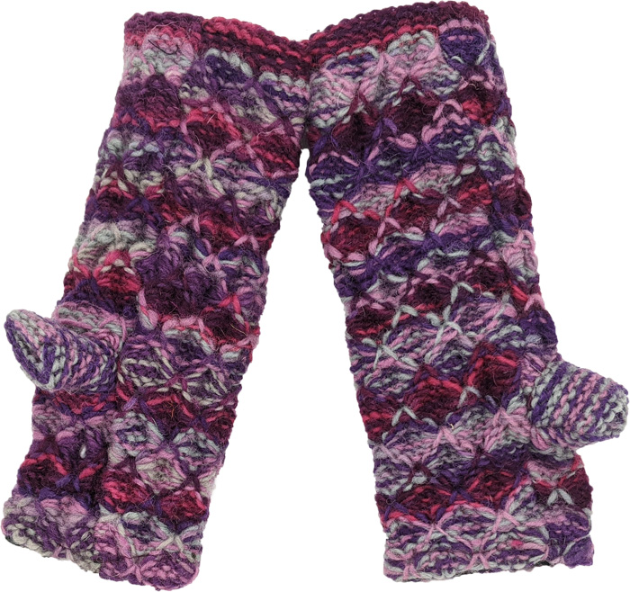 Purple Woolen Hand Knit Wrist and Hand Warmers