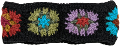 Fancy Flower Blast Woolen Hippie Headband in Black