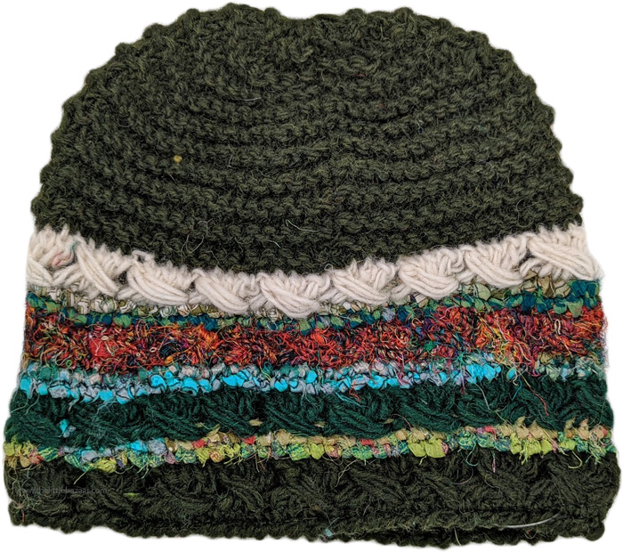 Unisex Military Green interwoven Beanie Wool Hat
