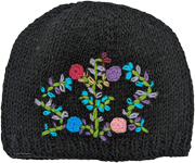 Handwoven Woollen Cap with Floral Motifs [8760]