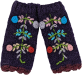 Royal Blue Woolen Hand Warmers with Floral Details