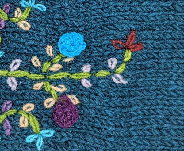 Handmade Woolen Floral Leg Warmers in Peacock Blue