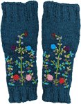 Floral Woolen Leg Warmers in Peacock Blue [8765]