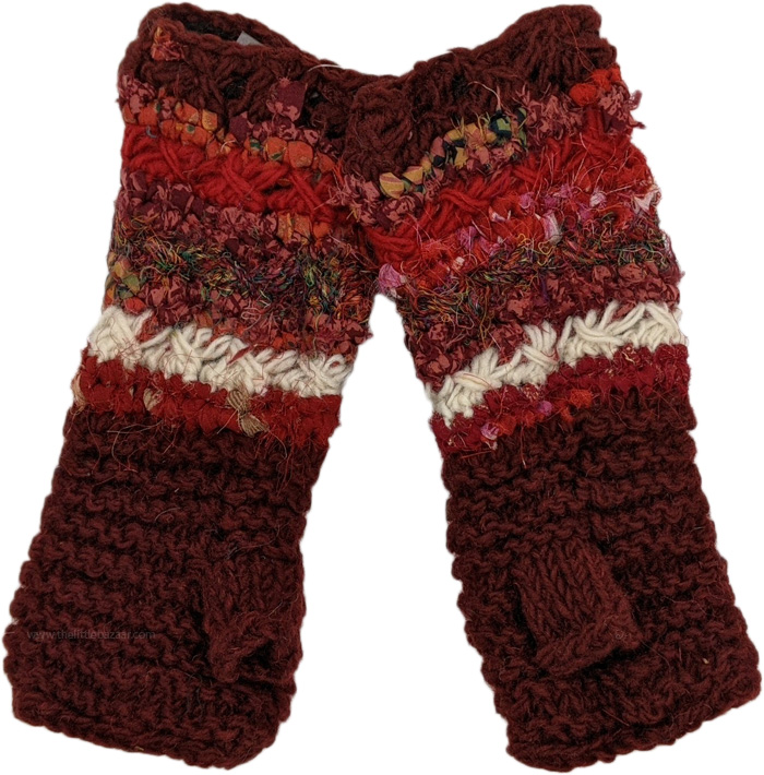 Shades Of Red interwoven Wool and Silk Hand Warmers