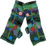 Colorful Green Toned Hand Warmers with Striped and Floral Details [8773]