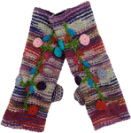 Multicolored Stripes Hand Knitted Woolen Floral Hand Warmers