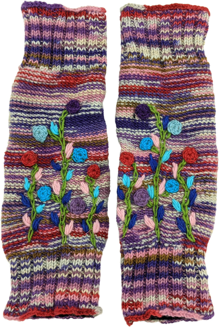 Dusky Floral Hues Handmade Woollen Leg Warmers