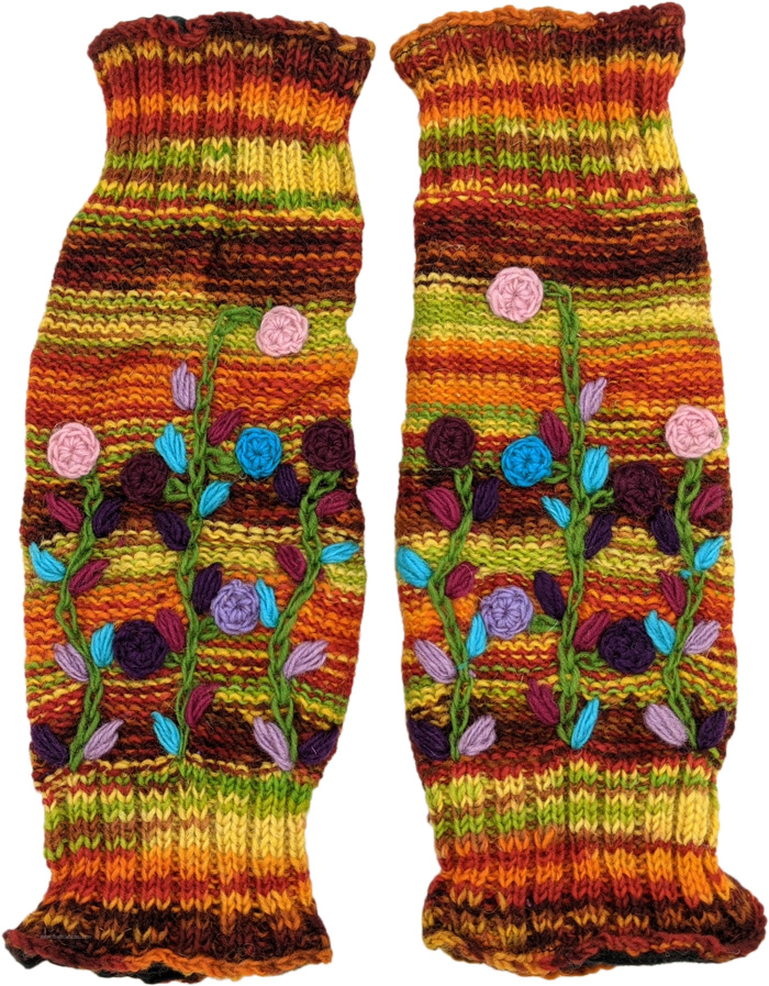 Color Carnival Woolen Leg Warmers with Floral Design