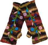 Boho Chic Fleece Colorful Hand Warmers with Striped and Floral Details [8781]