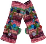 Summer Cherry Fleece Colorful Hand Warmers with Striped and Floral Details [8783]