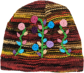 Handwoven Woollen Hat with Floral Motifs [8811]
