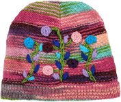 Handwoven Woollen Hat with Floral Motifs [8812]