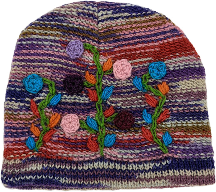 Soothing Multicolored Floral Hippie Woolen Skull Cap