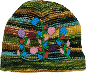 Handwoven Woolen Hat with Floral Motifs [8815]