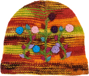 Handwoven Woollen Hat with Floral Motifs [8816]