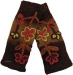 Warm Toned Wristwarmers with Floral Embroidery [9416]