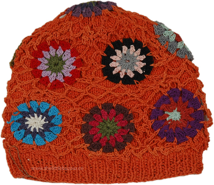 Cheerful Orange Pop Cotton Crochet Beanie Hat